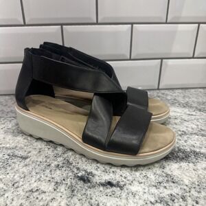 CLARKS JILLIAN RISE WOMENS 8 BLACK LEATHER WEDGE CASUAL SANDALS Comfort Business